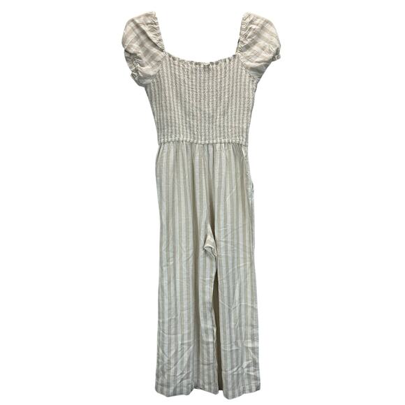 Abercrombie & Fitch Linen Jumpsuit Striped Smocked Body Short Sleeves SP - Picture 4 of 16